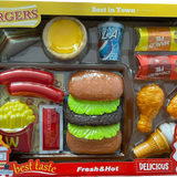 18pcs Burger Fries Kids Toy Pretend Role Play Kitchen Food Sets